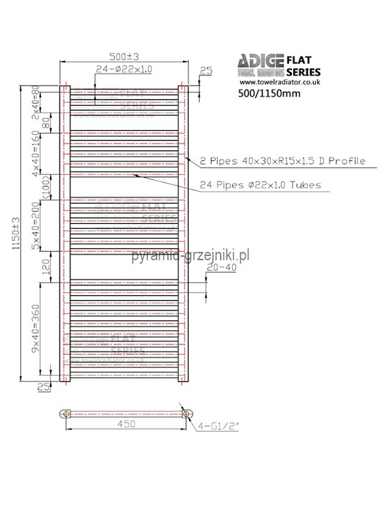 Grzejnik łazienkowy drabinkowy chrom - 500/1150 mm 